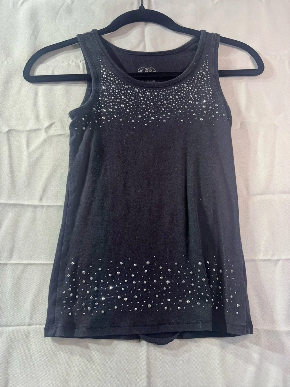 Justice 10 Black Scoop Neck Tank with Rhinestone Trim